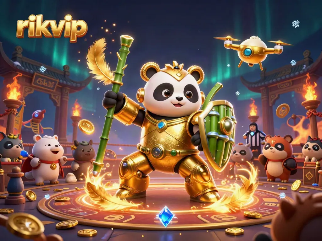 Experience thrilling gameplay at rikvip with a vibrant casino arena featuring animated characters and festive elements.
