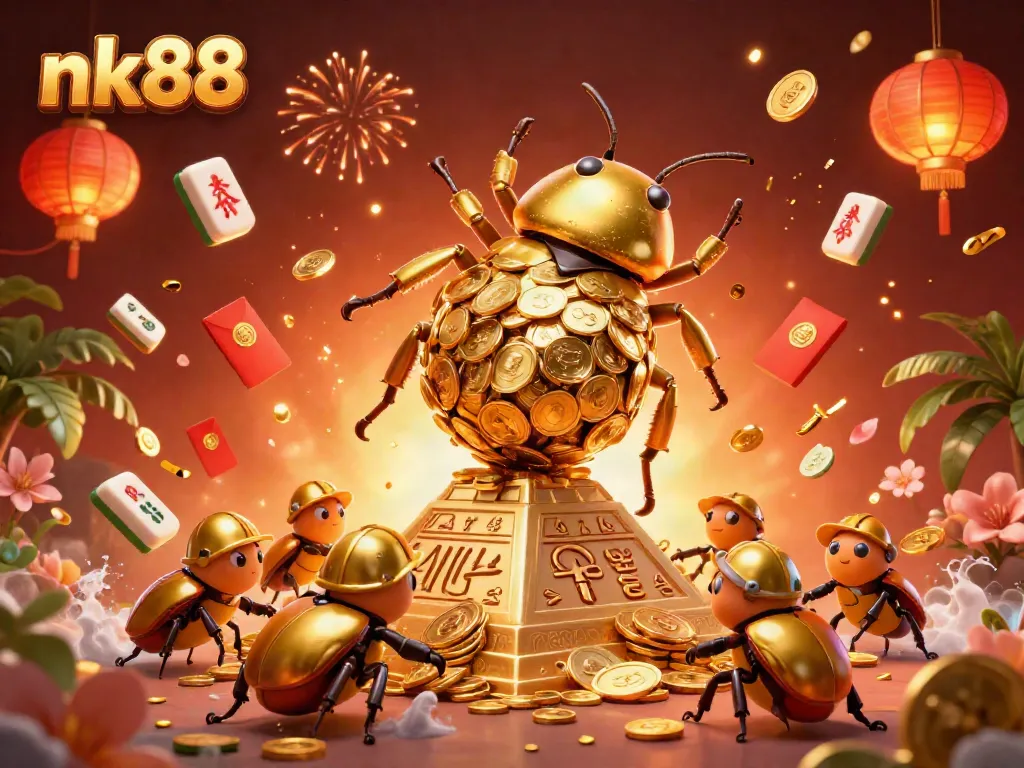 Engage in thrilling gaming at nk88, featuring a dynamic casino scene with festive elements.
