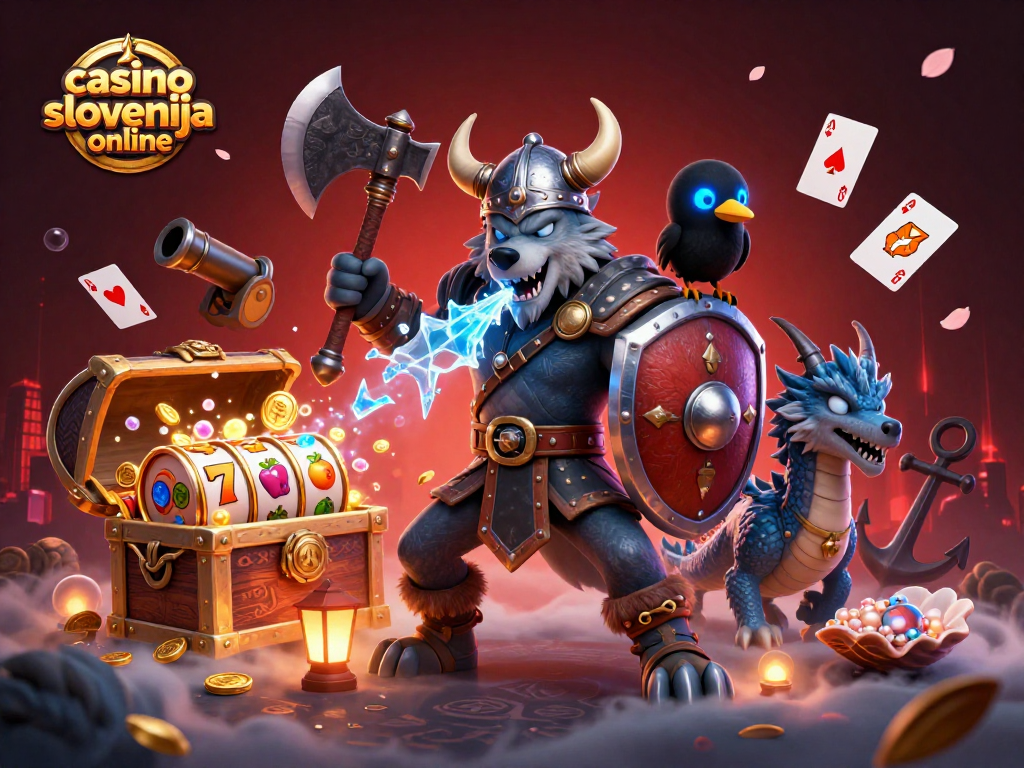 Zabavna scena s 3D morskim simboli in slogu "casino slovenija online".