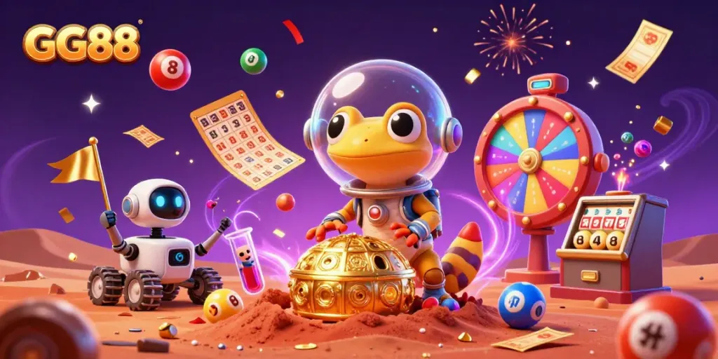 Experience the excitement of GG88 with a vibrant casino scene and dynamic game elements.