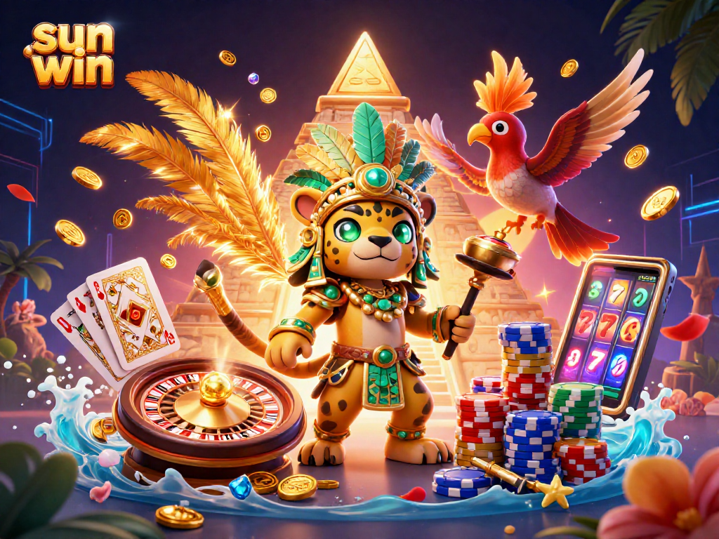 Experience thrilling wins with Sun Win as the jungle priest and quetzal bird celebrate luck at the casino.