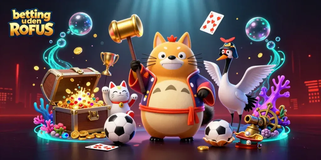 Engage in betting uden ROFUS with our colorful 3D illustration of festive characters and exciting elements.