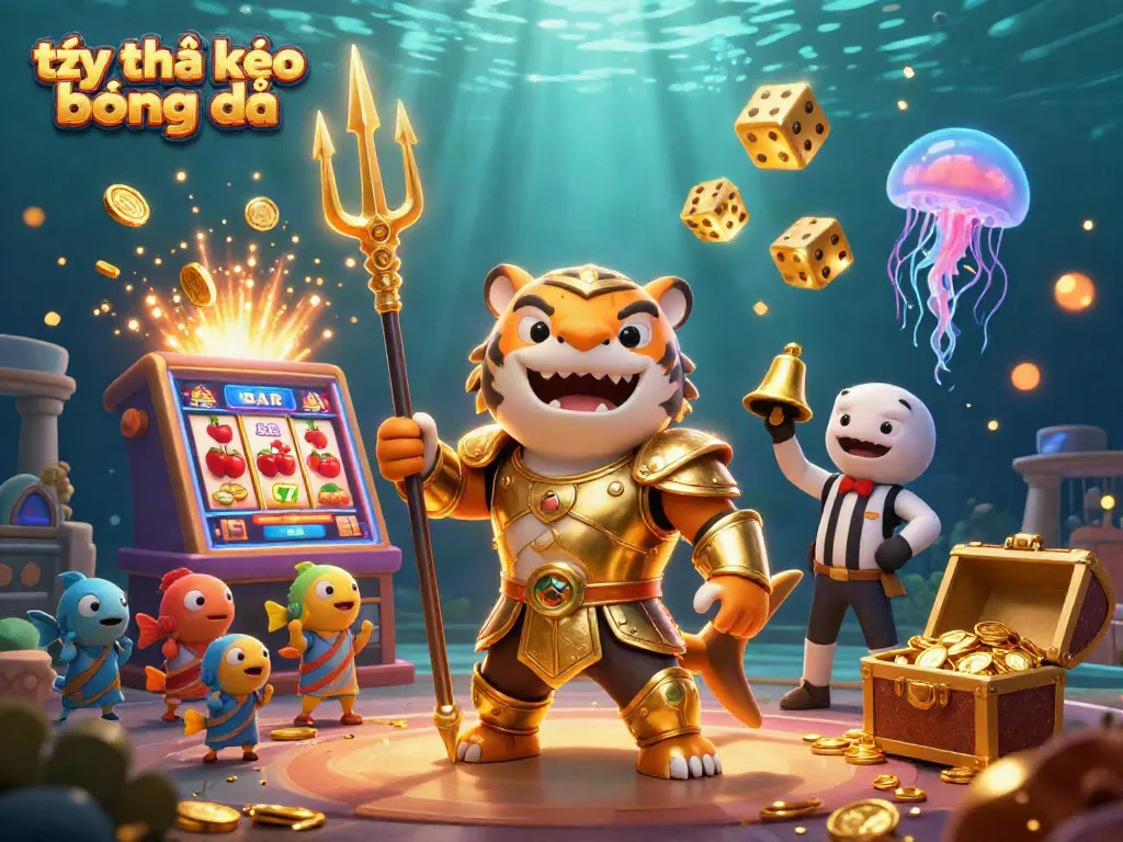 Experience thrilling tỷ lệ kèo bóng đá moments with our vibrant underwater casino scene featuring a shark in armor.