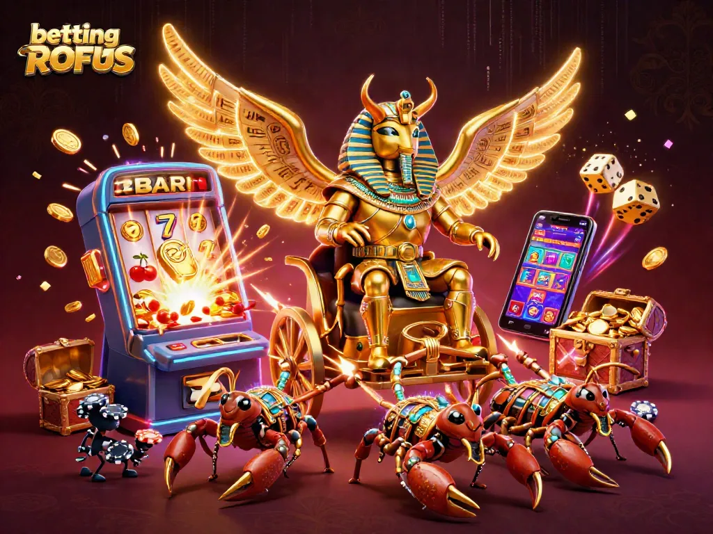 Experience betting uden ROFUS with an exciting scene of golden scarab beetles and dynamic casino elements.
