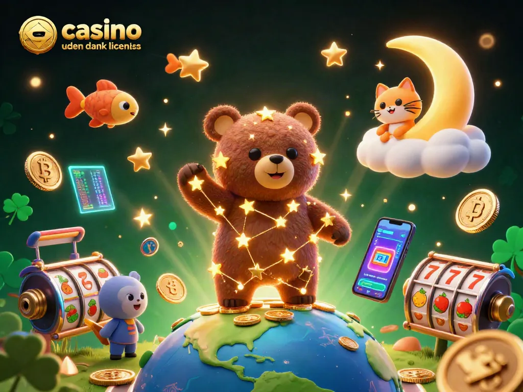 Win big at casino uden dansk licens with an enchanting 3D illustration of lucky symbols and vibrant characters.