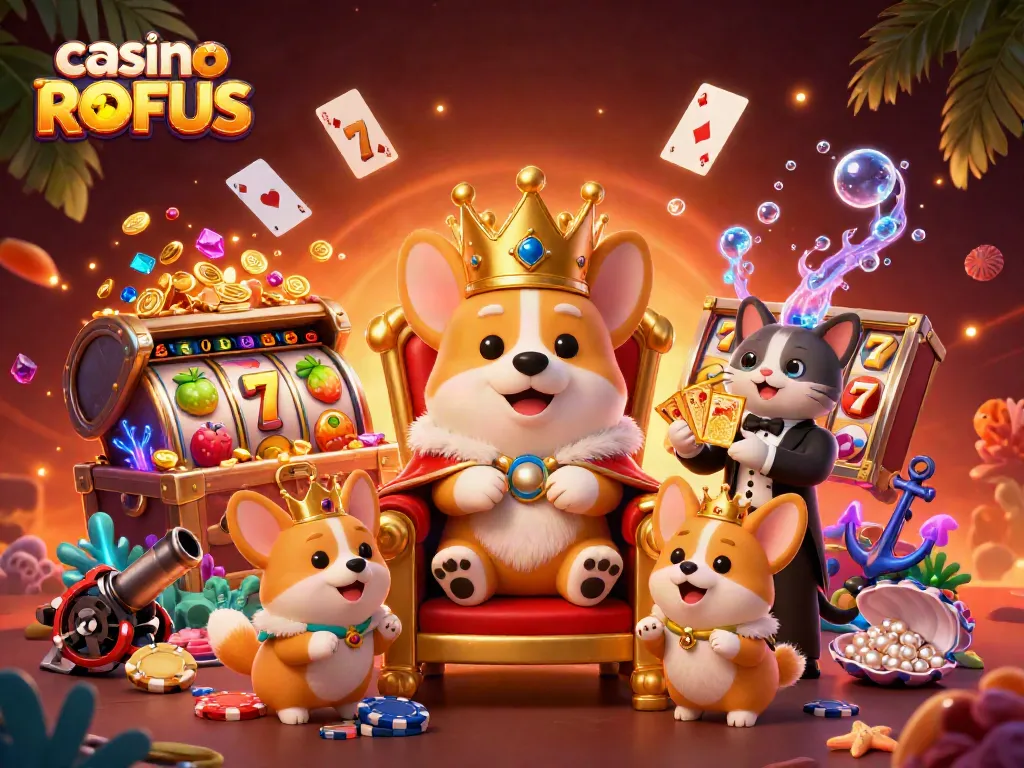 Engage with casino uden om ROFUS in this vibrant 3D illustration showcasing unique gaming elements.