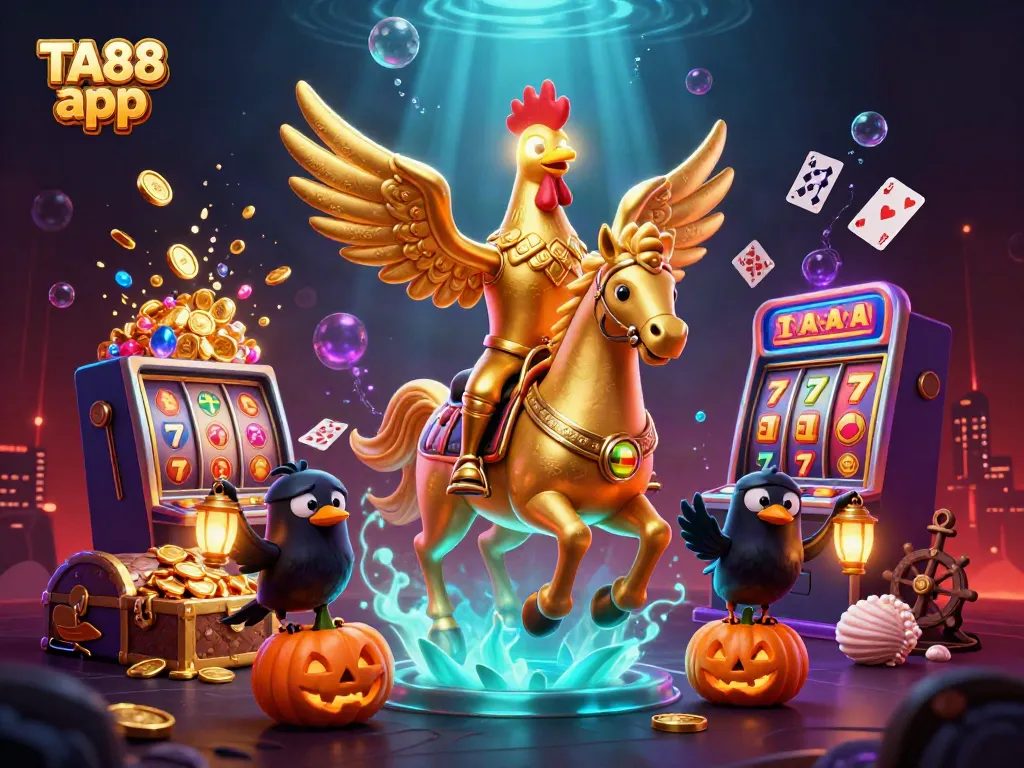 Experience the thrilling TA88 app with a captivating golden rooster and glowing atmosphere.