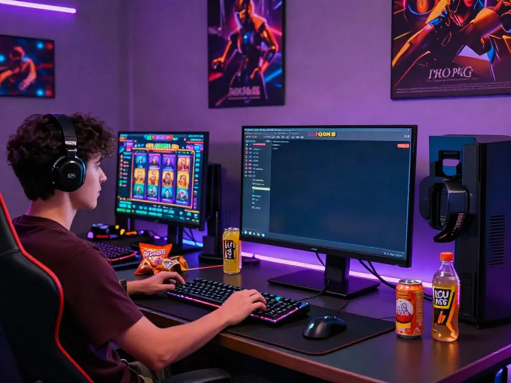 Exciting rokok88 slot gaming setup with vibrant visuals and engaging atmosphere.