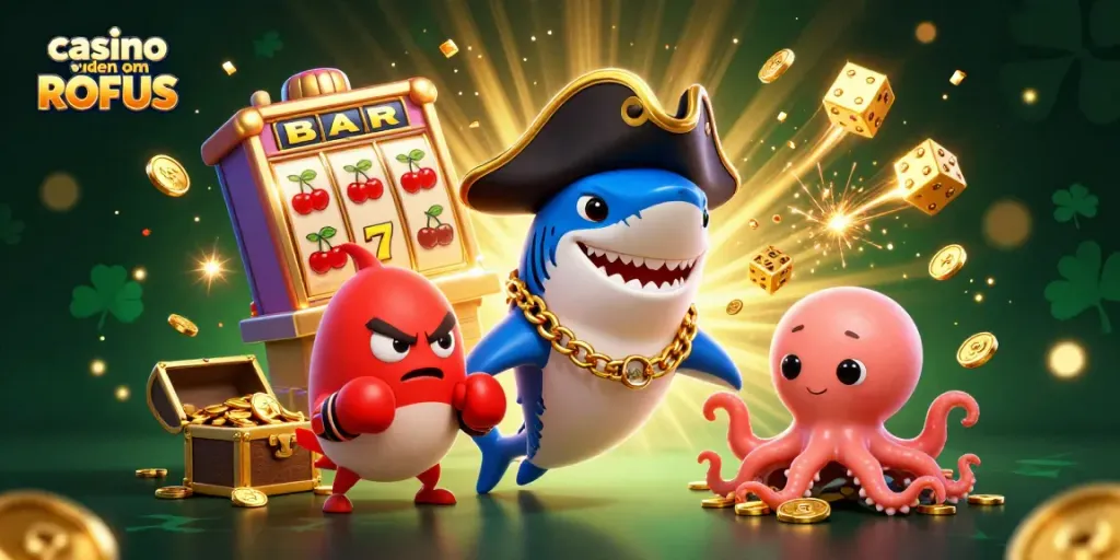 Engage with the lively scene of casino uden om ROFUS featuring vibrant characters and exciting game elements.