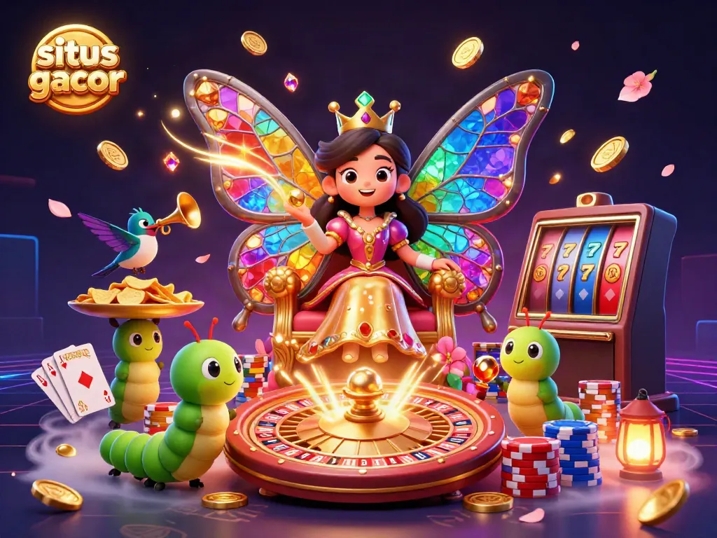 Experience the exciting wins at situs gacor with vibrant casino elements and characters in a dazzling scene.